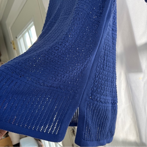 Talbots Quarter Sleeve Tee Top Womens M Blue Open Knit Pullover EUC - Picture 6 of 9